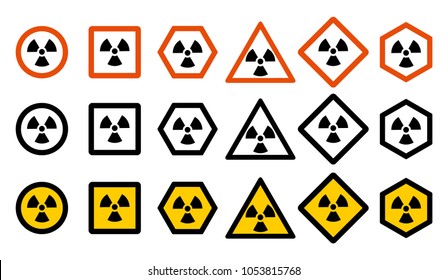 Industry concept. Set of different radiation hazard signs for your web site design, logo, app, UI. Radioactive nuclear symbol isolated on white background. Radioactivity. Dangerous area Icons.