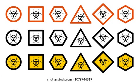 Industry concept. Set of different toxic hazard signs for your web site design, logo, app, UI. Chemical symbol isolated on white background. Dangerous area icons. Vector illustration.