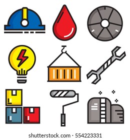 Industry, construction and engineer icon set, flat illustration design
