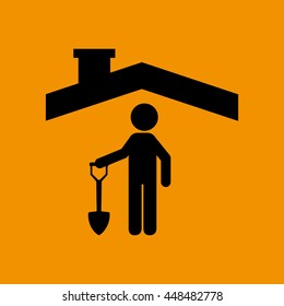 industry construction house, man working on it icon vector illustration