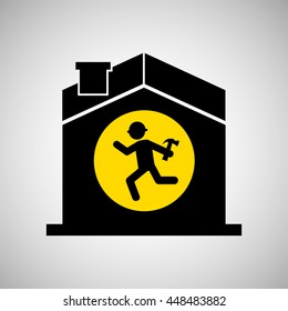 industry construction house, man working on it icon vector illustration