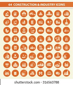 Industry and Construction icon set on orange buttons,clean vector