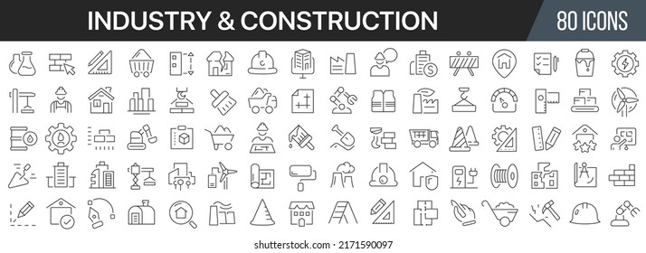 Industry and construction line icons collection. Big UI icon set in a flat design. Thin outline icons pack. Vector illustration EPS10
