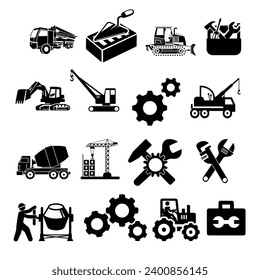 Colección de iconos lineales de la industria y la construcción. Gran conjunto de más de 16 iconos de línea delgada en negro. Iconos negros de la industria y la construcción. Ilustración vectorial