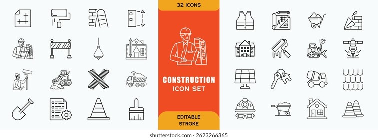 Industry and construction linear icons collection.   