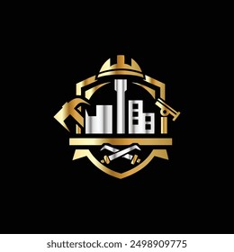 
Industry Construction Logo Icon Vector. Home Repair Logo. Building, Construction, Building, Crane, Power Plant Sign.