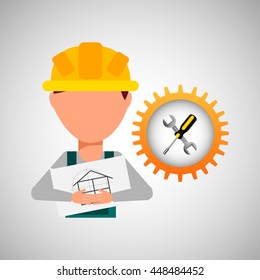 industry construction man working icon vector illustration