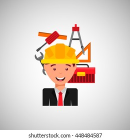 industry construction man working on laptop icon vector illustration