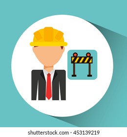 industry construction man working on laptop icon vector illustration
