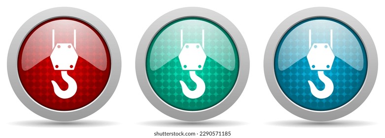 Industry, crane, counstruction vector icon set, glossy web buttons collection