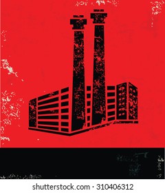 Industry design on red background, grunge vector
