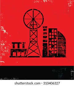 Industry design on red background, grunge vector