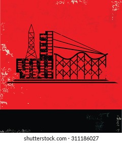 Industry design on red background, grunge vector