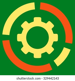 Industry Diagram vector icon. Style is bicolor flat symbol, orange and yellow colors, rounded angles, green background.