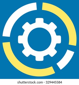 Industry Diagram vector icon. Style is bicolor flat symbol, yellow and white colors, rounded angles, blue background.