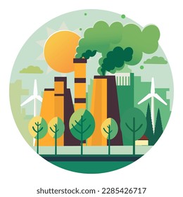 Industry And Eco City Background In Circle Shape.