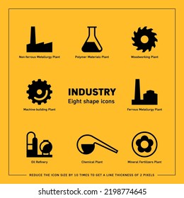 Industry. Eight Cute Shape Icons. Reduce The Icon Size By 10 Times To Get A Line Thickness Of 2 Pixels