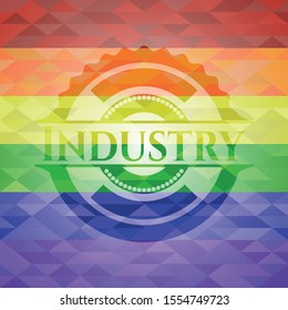 Industry emblem on mosaic background with the colors of the LGBT flag