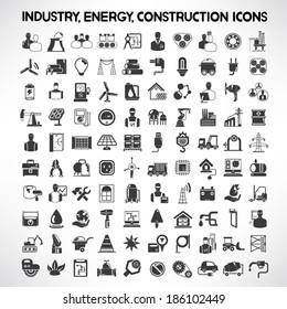 Industry, Energy And Construction Icons Set, Industrial And Engineering Detail Buttons