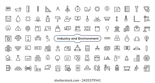 Conjunto de iconos de industria y entorno. Contiene iconos como la central hidroeléctrica, las celdas solares, los combustibles fósiles y más.