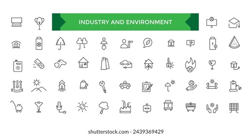 Industry and Environment icons. Lne icons collection. Thin line icons set of ecology, environment and sustainability concepts. Outline symbol collection.