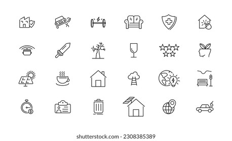 Iconos de la industria y el medio ambiente. Colección de iconos de línea delgada. Ilustración vectorial.
