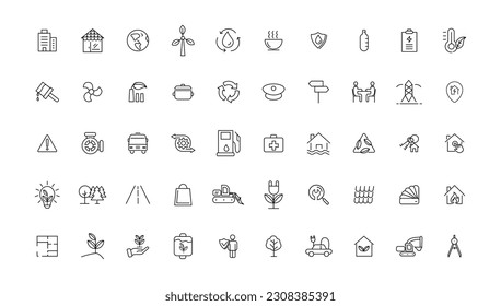 Industry and Environment icons. Thin line icons collection. Vector illustration.
