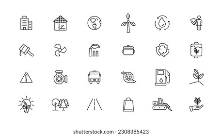 Industry and Environment icons. Thin line icons collection. Vector illustration.
