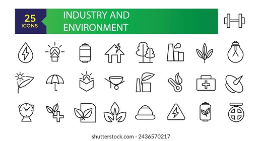 Industry and Environment icons. Thin line icons collection. Thin line icons set of ecology, environment and sustainability concepts.