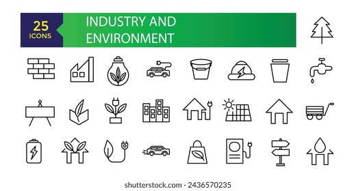 Industry and Environment icons. Thin line icons collection. Thin line icons set of ecology, environment and sustainability concepts.