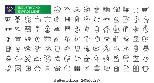 Industry and Environment icons. Thin line icons collection. Thin line icons set of ecology, environment and sustainability concepts.