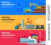 Industry And Environmental Pollution Theme and Factory, Plant, Ecological Concept of Energy and Atomic, Nuclear  Vector Banner Design 