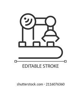 Industry equipment control pixel perfect linear icon. Remote machinery operating. Internet of Things. Thin line illustration. Contour symbol. Vector outline drawing. Editable stroke. Arial font used