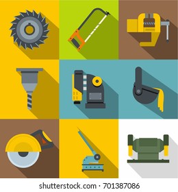 Industry equipment icons set. Flat set of 9 industry equipment vector icons for web with long shadow