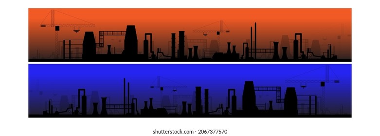 Industry evening scene, industry landscape vector illustration 