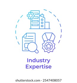 Industry expertise blue gradient concept icon. Choosing factoring company. Proven specialized knowledge. Round shape line illustration. Abstract idea. Graphic design. Easy to use in article