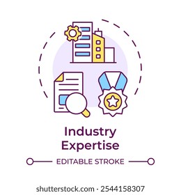 Ícone de conceito de várias cores de experiência do setor. Escolhendo empresa de factoring. Conhecimento especializado comprovado. Ilustração de linha de forma redonda. Ideia abstrata. Design gráfico. Fácil de usar no artigo