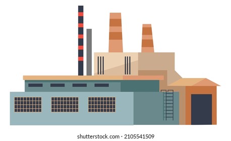 Industry or facility exterior, factory business with buildings, storage and pipes. Metallurgy or engineering, modern enterprise constructions and manufacture. Vector in flat style illustration