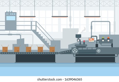 Industry Factory Concept Conveyor Automatic Production Robotic Assembly Illustration