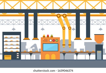 Industry Factory Concept Conveyor Automatic Production Robotic Assembly Illustration