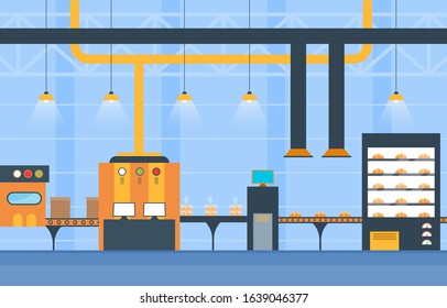Industry Factory Concept Conveyor Automatic Production Robotic Assembly Illustration