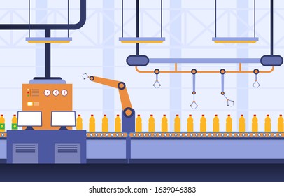 Industry Factory Concept Conveyor Automatic Production Robotic Assembly Illustration