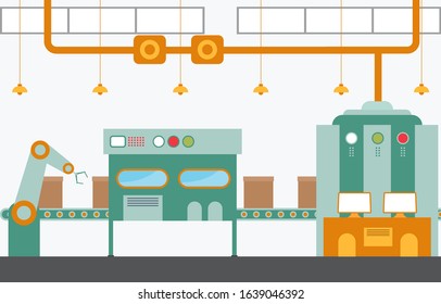 Industry Factory Concept Conveyor Automatic Production Robotic Assembly Illustration