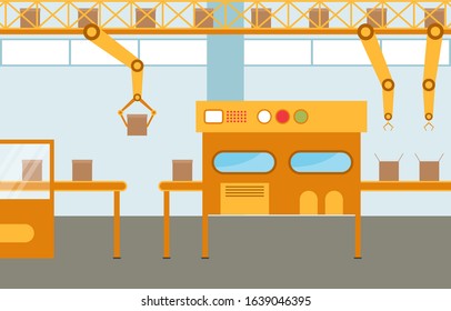 Industry Factory Concept Conveyor Automatic Production Robotic Assembly Illustration