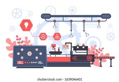 Industry Factory Concept Conveyor Automatic Production Robotic Assembly Illustration