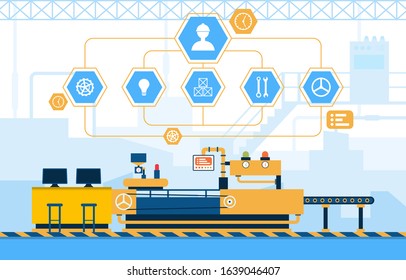 Industry Factory Concept Conveyor Automatic Production Robotic Assembly Illustration