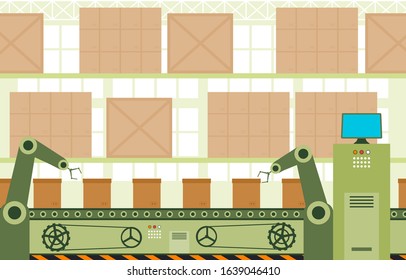 Industry Factory Concept Conveyor Automatic Production Robotic Assembly Illustration