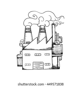 Industry and factory concept represented by plant building with smoke icon. Isolated and sketch illustration 