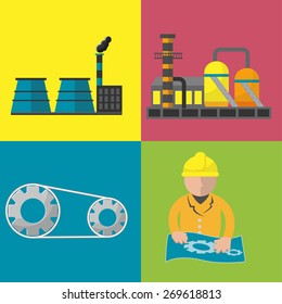 Industry Factory Flat Icon Set Vector