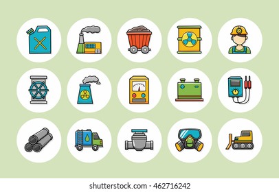 Industry and factory icons set